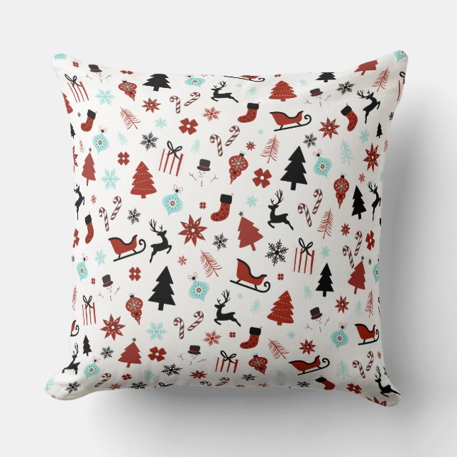Reindeer Sleigh Christmas Pine Trees Cushion (Front)