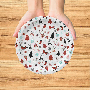 Reindeer Sleigh Christmas Pine Trees Paper Plate