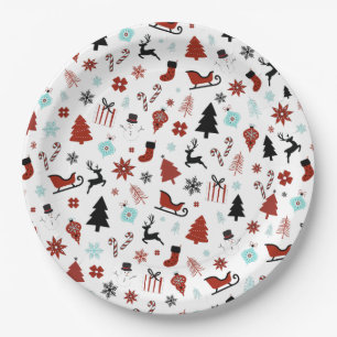 Reindeer Sleigh Christmas Pine Trees Paper Plate