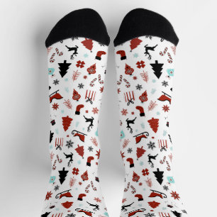 Reindeer Sleigh Christmas Pine Trees Socks