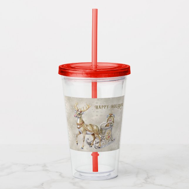 Reindeer Sleigh Holiday Acrylic Tumbler (Front)