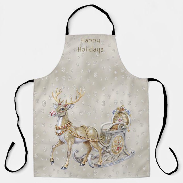 Reindeer Sleigh Holiday Apron (Front)
