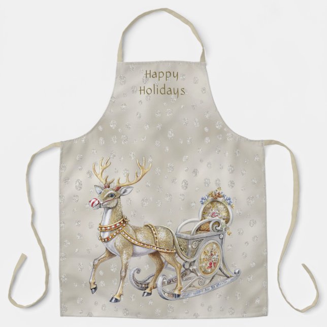 Reindeer Sleigh Holiday Apron (Front)