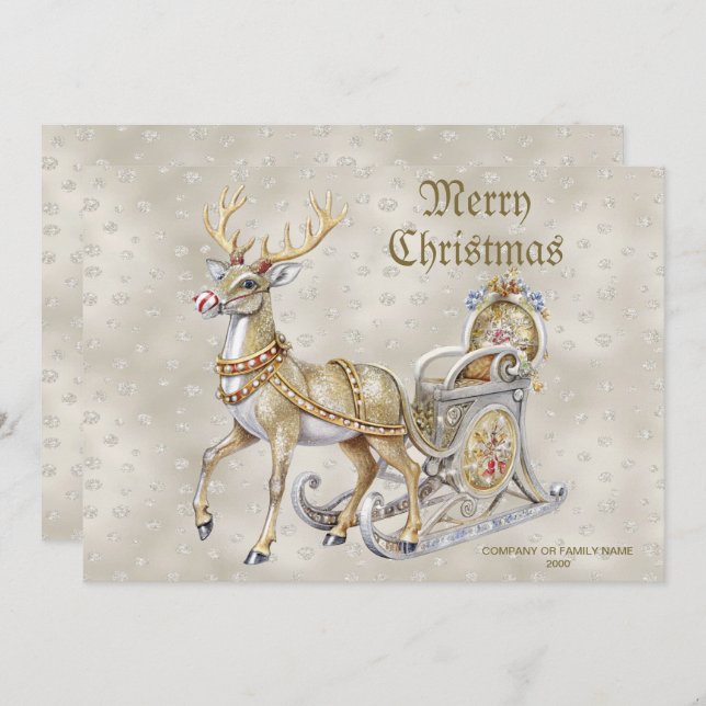 Reindeer Sleigh Holiday Christmas Card (Front/Back)