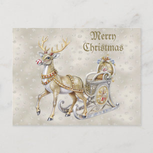 Reindeer Sleigh Holiday Christmas Postcard