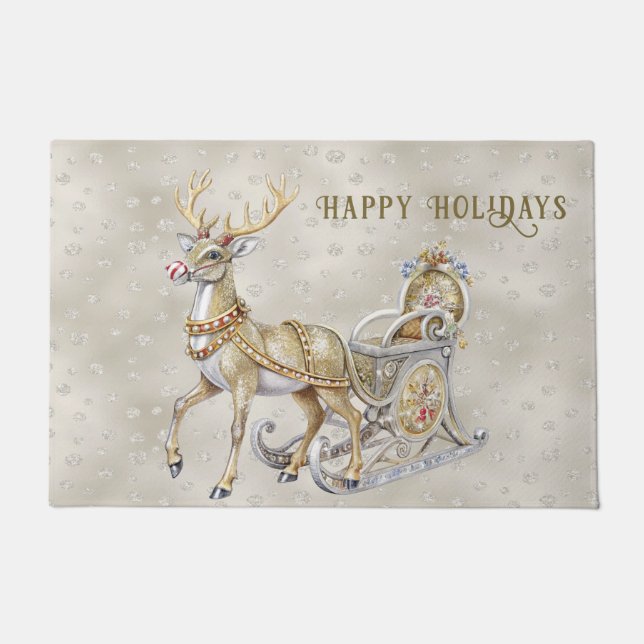 Reindeer Sleigh Holiday Doormat (Front)