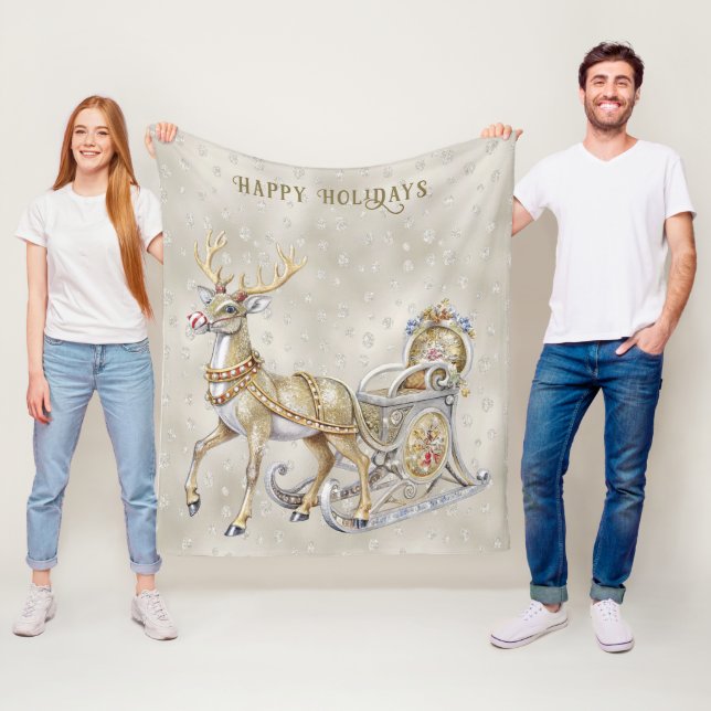 Reindeer Sleigh Holiday Fleece Blanket (In Situ)