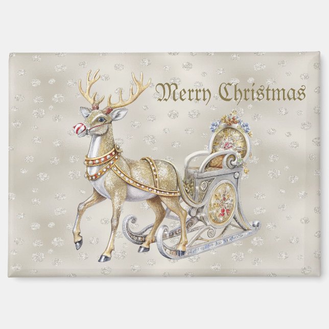 Reindeer Sleigh Holiday Magnet (Front)