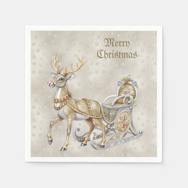 Reindeer Sleigh Holiday Napkin (Front)