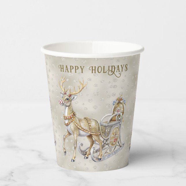 Reindeer Sleigh Holiday Paper Cups (Left)