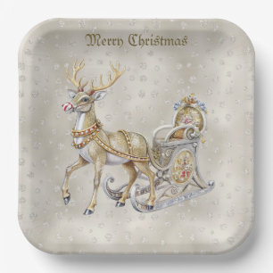Reindeer Sleigh Holiday Paper Plate