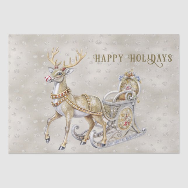 Reindeer Sleigh Holiday Tissue Paper (Front)