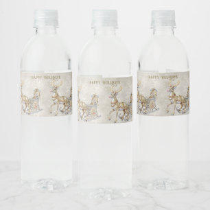Reindeer Sleigh Holiday Water Bottle Label