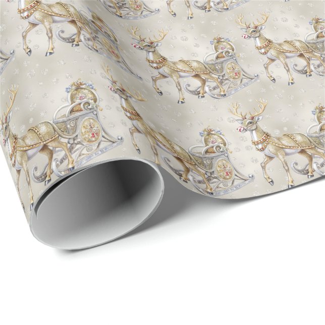 Reindeer Sleigh Holiday Wrapping Paper (Roll Corner)
