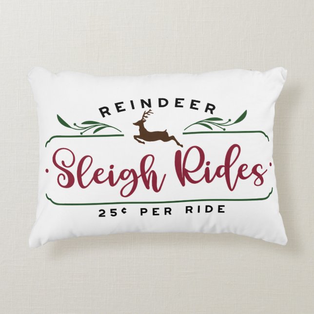 Reindeer Sleigh Rides Decorative Cushion (Front)