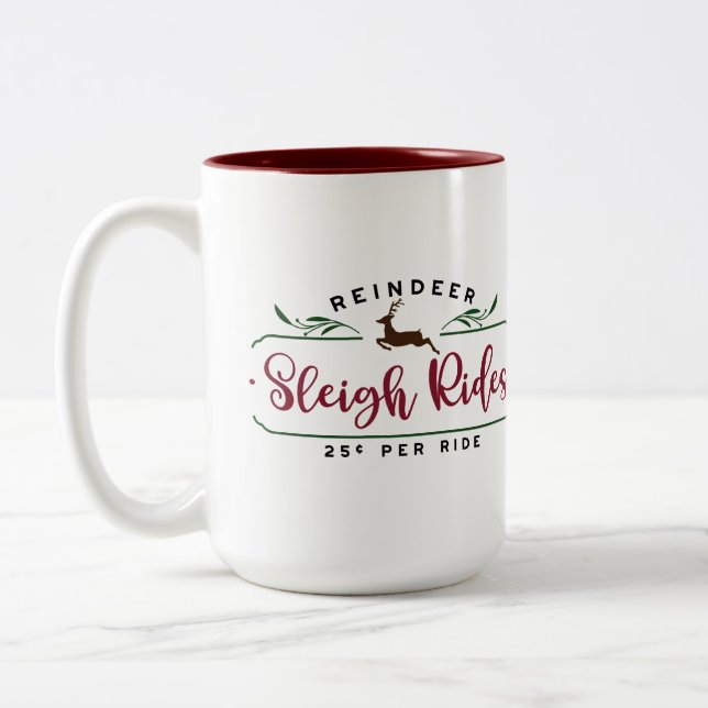 Reindeer Sleigh Rides Two-Tone Coffee Mug (Left)