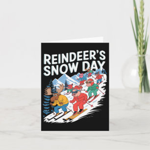 Reindeer Snow Day Winter Skiing Animals Card