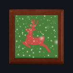 Reindeer Snow X-mas Tile Gift Box, Golden Oak Gift Box<br><div class="desc">Happy reindeer snow x-mas design</div>