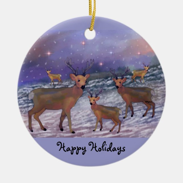 Reindeer Snowfall Holiday Ornaments (Front)