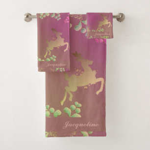 Reindeer Snowflake Monogram Purple Bath Towel Set