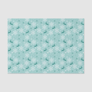 Reindeer Snowflake Teal Christmas Pattern Tissue Paper