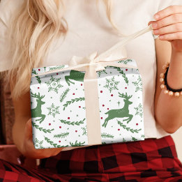 Reindeer & Snowflake Yule Christmas Green Wrapping Paper