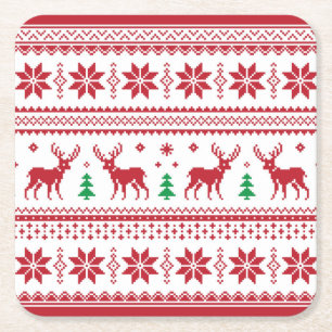 Reindeer Snowflakes Fair Isle Design Paper Coaster
