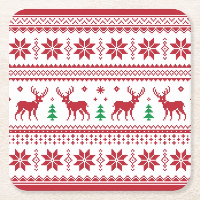 Reindeer Snowflakes Fair Isle Design Paper Coaster (Front)