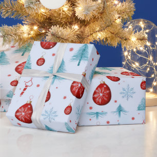Reindeer Snowflakes Ornaments Green Christmas Wrapping Paper