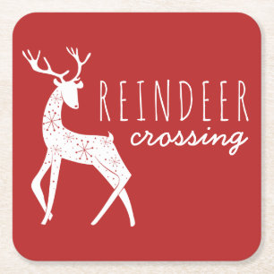 Reindeer & Snowflakes Reindeer Crossing Christmas Square Paper Coaster