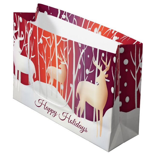 Reindeer Snowy Holiday Gift Bag (Front Angled)