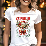 Reindeer Social Club Coquette Christmas Tri-Blend Shirt<br><div class="desc">Step into the holiday spirit with this delightful Reindeer Social Club t-shirt! Featuring a cute vintage-inspired reindeer adorned with a festive Santa hat and a red bow, this design is perfect for anyone who loves charming and playful Christmas motifs. The soft greenery and delicate holiday accents give it a coquette...</div>