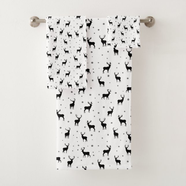 Reindeer Stag Pattern Modern Holiday Bath Towel Set (Insitu)