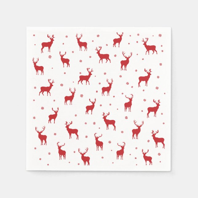 Reindeer Stag Pattern Red Holiday Napkin (Front)