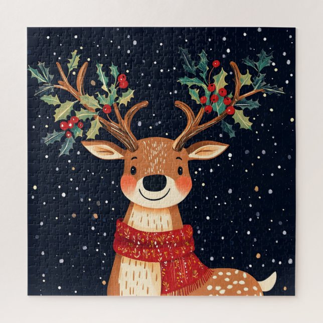 Reindeer Starry Christmas Twinkle Night Jigsaw Puzzle (Vertical)