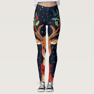 Reindeer Starry Christmas Twinkle Night Leggings