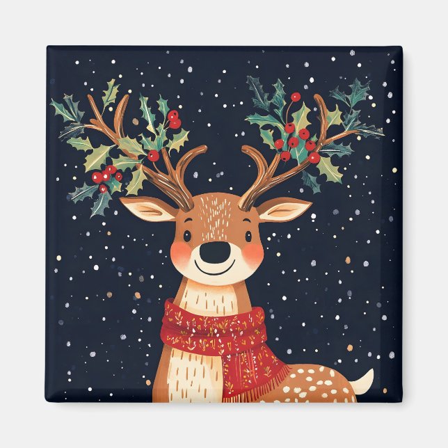 Reindeer Starry Christmas Twinkle Night Magnet (Front)