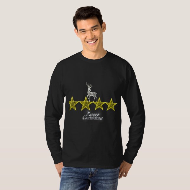 Reindeer Stars Merry Christmas Long Sleeve Tshirt (Front Full)