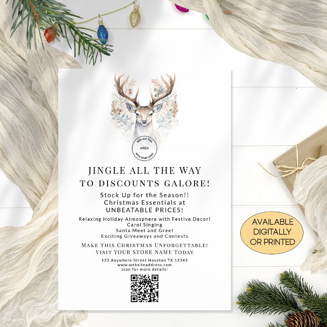 Reindeer Store Christmas Offers QR Printable Card (Store promotions card - available digitally or printed)