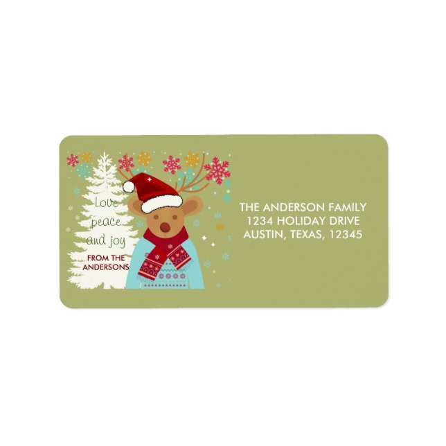 Reindeer Stylish Trendy Christmas Return Address Label (Front)