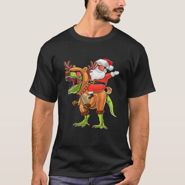 Reindeer T Rex Dinosaur Santa Christmas Costume T-Shirt (Front)