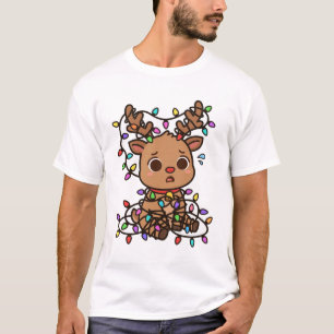 Reindeer Tangled Christmas Lights Holiday Art T-Shirt