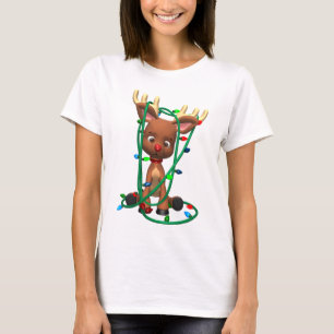 Reindeer Tangled in Christmas Lights T-Shirt