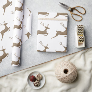 Reindeer Theme Neutral Watercolor Rustic Gift Wrapping Paper