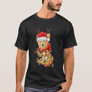 Reindeer Tree Xmas Santa Lights Cute Deer For Chri T-Shirt
