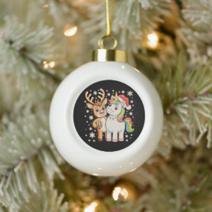 Reindeer Unicorn Christmas Xmas Holiday Season Ceramic Ball Christmas Ornament