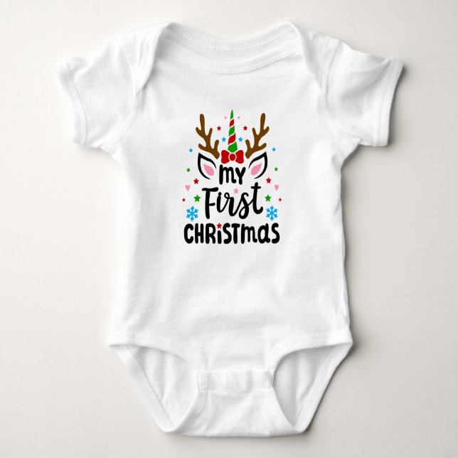 Reindeer Unicorn My First Christmas Baby Bodysuit (Front)