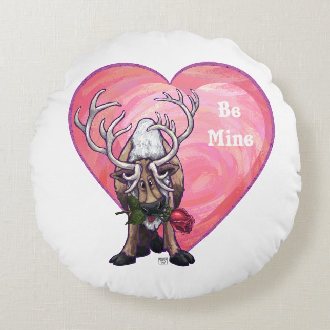 Reindeer Valentine's Day Round Cushion (Front)