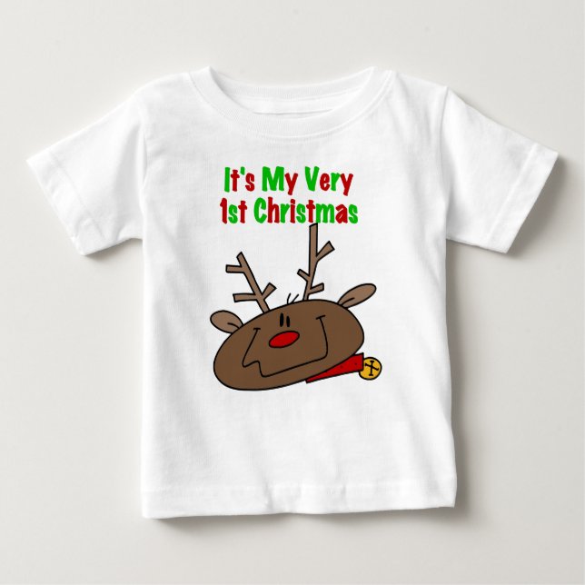 Reindeer Very 1st Christmas Baby T-Shirt (Front)