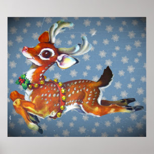 reindeer vintage art poster